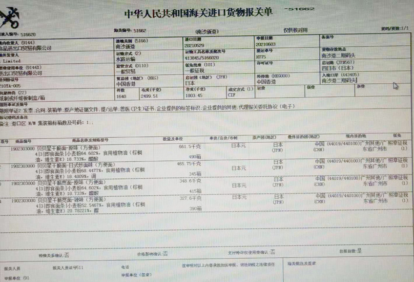 食物入口报关单填写